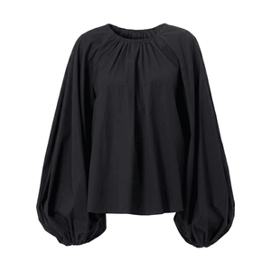 <b>Women's</b> Black V-neck Linen <b>Blouse</b> Loose Fit <b>Long</b> Conventional Sleeve Button Solid Bohemian Casual Shirt - Product Image 1