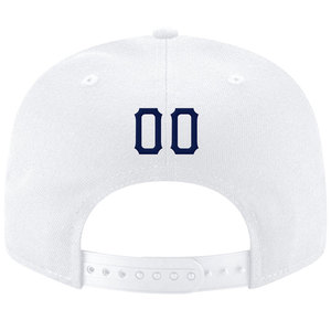Casquette snapback blanche à 6 panneaux avec broderie d'équipe bleu marine sur le panneau avant, unisexe, décontractée, ajustable, en coton. - Product Image 2