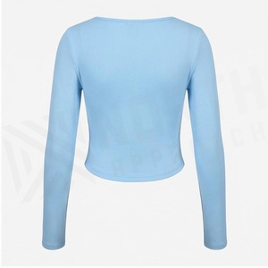 Haut court froncé à col carré bleu clair à manches longues North Approach, extensible dans les quatre sens, sans coutures, pour femme, vêtement de sport - Product Image 5