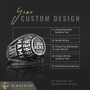 Anillo de Graduación Universitario BOJ MCollege Ring 021 Personalizado en Plata con Diamantes, Unisex, Certificado por GIA, Micro, Bajo Precio - Product Image 5