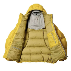 Chaqueta acolchada con capucha para hombre, abrigo de invierno relleno de plumón amarillo mostaza, con cremallera completa, grueso y aislante, ropa exterior informal, corte regular - Product Image 3