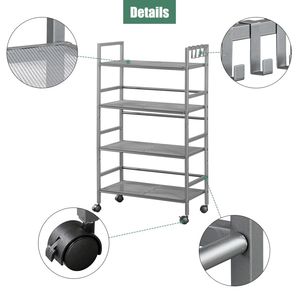 Scaffale in Ferro a 4 Ripiani Hodely, Stile Industriale Rustico, con Ruote, Grigio RT - Product Image 5