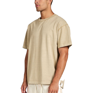 T-shirt en coton blanc surdimensionné pour homme, manches courtes, col rond, jersey décontracté, couleur unie, coupe classique, tricoté, teint uni - Product Image 2