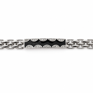 925 Sterling <b>Silver</b> Black Enamel Cubic Zirconia Bracelet High Polish Geometric Link Chain <b>Mens</b> Unisex Modern <b>for</b> Wedding Party D - Product Image 1