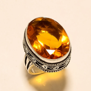 Natural Citrine Yellow Topaz <b>Ring</b> 925 Sterling <b>Silver</b> Vintage Style Gemstone <b>Ring</b> – Handmade Statement Jewelry for Women and <b>Men</b> - Product Image 1