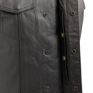 Gilet de motard en cuir véritable pour homme, col montant, fermeture éclair, respirant, couleur unie, vêtement d'extérieur d'automne, coupe classique - Product Image 3