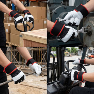 Gants de travail en cuir grainé de vachette avec logo personnalisé, dos perforé, doublure en tissu de coton, certifiés CE, manchette de sécurité, résistants à la chaleur et anti-vibrations - Product Image 5