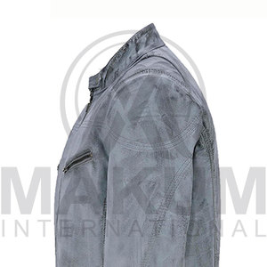 เสื้อแจ็คเก็ตหนังกลับสีเทาสำหรับขี่มอเตอร์ไซค์ ทรงเข้ารูป คอตั้ง ปิดด้วยซิป แขนเสื้อปกติ - Product Image 2