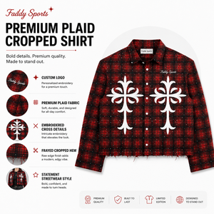 Chemise en flanelle à carreaux rouges pour homme, style streetwear personnalisé, coupe oversize, broderie croix blanche, manches longues, vintage, gothique, punk, boutonnée - Product Image 5