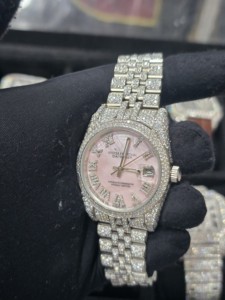 Montre-bracelet pour femme en acier inoxydable de haute qualité, 36 mm, entièrement sertie de diamants Moissanite VVS, style Hip Hop, avec cristal de saphir et quartz - Product Image 3