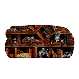Vintage Kitten Flannel Blanket Cat Bookshelf Throw for Librarian Book Lovers Coral Fleece Blankets for Bed Couch or Sofa - Product Image 3