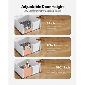 Caja de Parto para Perros de Plástico PVC, Ajustable en Altura, Lavable, Antideformación, 60 x 60 x 24 Pulgadas, con Alfombrilla Absorbente para Cachorros - Product Image 4