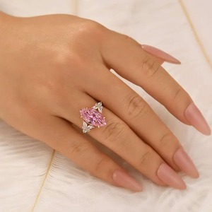 Pink Marquise Cut Engagement Moissanite <b>Ring</b> Rose Gold Plated Cluster Side Stone Solitaire <b>Promise</b> <b>Ring</b> for <b>Women</b> 925 Silver - Product Image 3