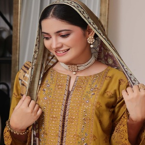 Vestido de tres piezas Saari indio y pakistaní con bordado pesado Salwar Kameez para adultos-Eid Sale - Product Image 1