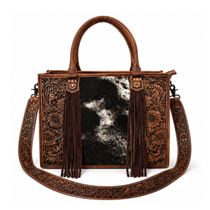 Sac fourre-tout en cuir de vachette occidental, gaufré floral fait main, bandoulière unique, sac à bandoulière bohème, écologique, personnalisable - Product Image 1
