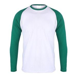 T-shirt à manches longues pour homme, blocs de couleur, manches raglan, col rond, bordure contrastée, blanc et vert, décontracté - Product Image 1