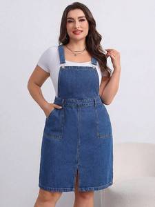 EMERY ROSE Vestido tipo peto vaquero informal de talla grande con tirantes ajustables, azul - Product Image 6