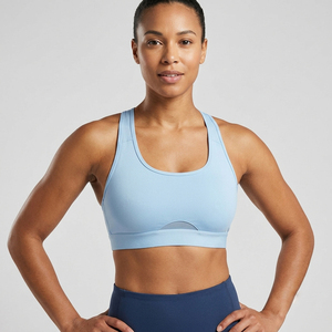 Sujetador deportivo con cuello redondo para mujer, espalda cruzada, para yoga, gimnasio, fitness, top corto, a prueba de golpes, acolchado, para correr - Product Image 1