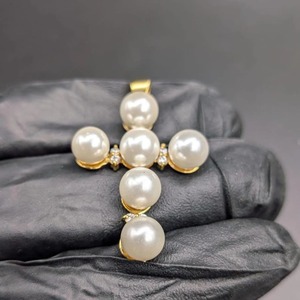 <b>Cross</b> Pendant Moissanite 925 Silver With Imitation Pearls And Round Cut Diamonds Unisex Religious <b>Charm</b> - Product Image 2