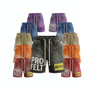 Pantalones Cortos Deportivos de Estilo Urbano para Gimnasio, Playa y Correr, con Detalles de Parches, Estilo Desgastado, Vintage, Cintura con Cordón, 100% Algodón - Product Image 1