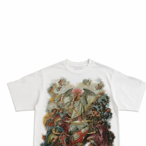 Camiseta blanca con estampado gráfico personalizado, estilo vintage moderno, manga corta, 100% algodón jersey, para uso unisex en verano. - Product Image 3