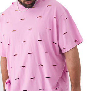 Camisetas para hombre con efecto desgastado, 100% algodón, diseño de logotipo personalizado, cuello redondo acanalado de calidad, camiseta básica de estilo urbano para hombre - Product Image 5