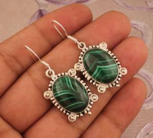 Pendientes Colgantes de Malaquita Hechos a Mano, Plata de Ley, Piedra Preciosa Verde Natural, Joyería Boho, Regalo de Moda para Mujer - Product Image 2