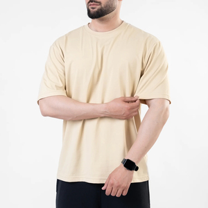 T-shirts décontractés surdimensionnés pour hommes en coton élasthanne, coupe classique, couleur unie, manches courtes, impression sérigraphique - Product Image 2