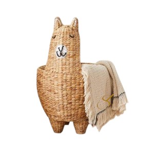 Cute Llama Water Hyacinth <b>Basket</b> Woven <b>Animal</b> Storage Organizer Stand for Boho Nursery Room Decor - Product Image 2