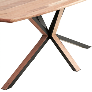 Table de cuisine et de salle à manger moderne au design nouveau, avec pieds en métal en forme de croix d'araignée et plateau en bois d'acacia massif, finition noire et naturelle - Product Image 5