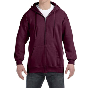 Sweat-shirt à capuche zippé pour homme, couleur bordeaux, coupe classique, en molleton de coton uni, style décontracté, tricoté pour l'automne - Product Image 6