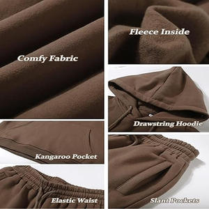 Oversized Hooded Sweatshirt Set Solid Color Fleece Unisex Autumn Wear Regular Fit Pocket Design - Product Image 4