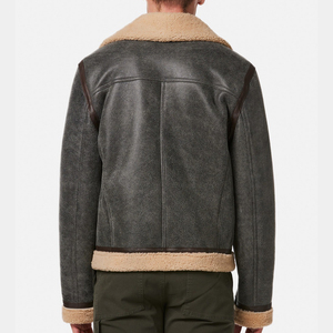 Vestes bomber B-3 pour hommes de qualité supérieure, en cuir d'agneau véritable, col montant, poches avant, coupe-vent, respirantes - Product Image 3