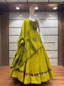 Lehenga Choli Tradicional Indio-Pakistaní para Mujer, Verde, Bordado, Largo hasta el Suelo, Corte Holgado, para Bodas - Product Image 6