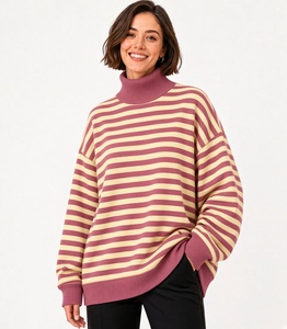 Premium Quality Striped Turtleneck Sweatshirt <b>Long</b> <b>Sleeve</b> Knitted Cotton Casual Loose Fit Fashion <b>Top</b> Spring Wear - Product Image 3