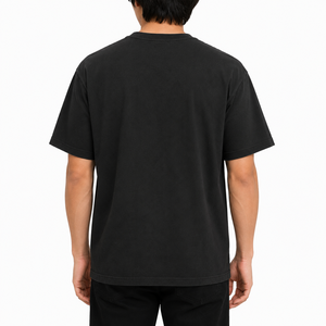 T-shirt noir oversize pour homme, anti-plis, col rond, manches courtes, en jersey de coton, personnalisable, style streetwear décontracté - Product Image 4