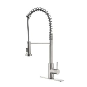 Rubinetto Commerciale da Cucina con Braccio Alto a Collo d'Oca, Attivazione a Molla, Finitura Nichel Spazzolato, in Acciaio Inossidabile con Doccetta Estraibile - Product Image 1