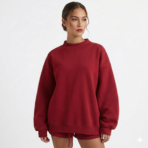 Sudadera Oversize Personalizada para Mujer, Verde Bosque, Lisa, Cuello Alto Simulado, Hombros Caídos, Forro Polar Grueso, Estilo Urbano - Product Image 2