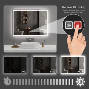 Specchio LED Smart Moderno 48x36 Pollici per Bagno, Illuminazione Frontale e Posteriore, 3 Colori Regolabili, Funzione Memoria, Anti-Appannamento, Timer - Product Image 2