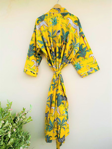 Robe kimono bohème à imprimé safari 100% coton, col en V, manches trois quarts, coupe ample, robe longue, robe de chambre d'été respirante - Product Image 1