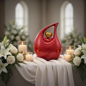 Urne funéraire en métal émaillé rouge en forme de larme, récipient commémoratif personnalisé pour l'enterrement d'un adulte - Product Image 6