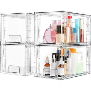 Lot de 4 grands tiroirs de rangement empilables en acrylique – Bacs en plastique faciles à assembler pour l'organisation sous l'évier de la salle de bain ou du placard - Product Image 1