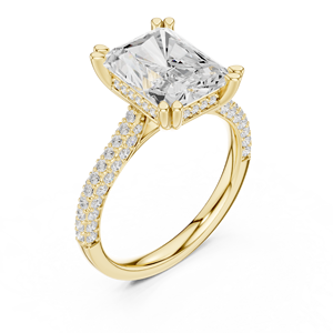 Anillo de Compromiso de Oro Amarillo con Diamante Cultivado en Laboratorio, Corte Radiante Solitario con Halo de Diamantes y Banda Pavé, Anillo de Boda de Lujo - Product Image 1