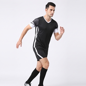 Ensemble de maillot de football unisexe en polyester à col en V noir, deux pièces, à manches courtes, anti-transpiration, pour l'entraînement - Product Image 3