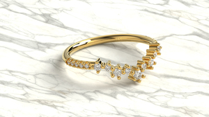 Luxury 18K Gold Chevron Cluster Round Diamond Curved Ring V Shaped Band Stackable Engagement Ring Fine Jewelry Gift for Women - Product Image 3