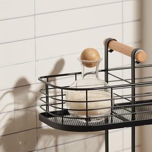 Estante de Almacenamiento Metálico de Dos Niveles con Asa para Organización de Especias de Cocina, Diseño Minimalista, Tipo Vertical, Forma Rectangular - Product Image 2