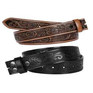 Ceintures en cuir classiques durables personnalisées en usine, ceinture en cuir noir vintage de style western avec boucle en laiton, façonnée à la main - Product Image 2