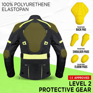 เสื้อแจ็คเก็ตมอเตอร์ไซค์คอร์ดูร่าสีดำแบบยูนิเซ็กซ์ แขนยาว แต่งสีเขียวมะนาว กันลม กันรังสียูวี ระบายอากาศได้ดี เหมาะสำหรับใส่กลางแจ้งทุกฤดู - Product Image 5