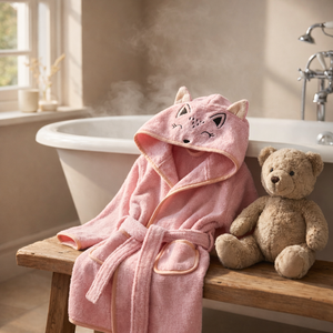 เสื้อคลุมอาบน้ำเด็กมีฮู้ด ผ้าฝ้ายริงสปัน 100% เนื้อนุ่ม ทอแบบรักษ์โลก 300gsm พร้อมโลโก้สั่งทำได้ ทุกสี สั่งซื้อจำนวนมาก - Product Image 3