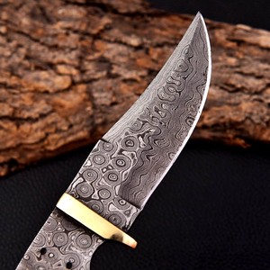 Kit de couteau de chasse et de bushcraft à lame fixe EDC en acier Damas Nordic Forge, avec bolster en laiton, forgé, à lame pleine, pour personnalisation DIY, OEM - Product Image 2